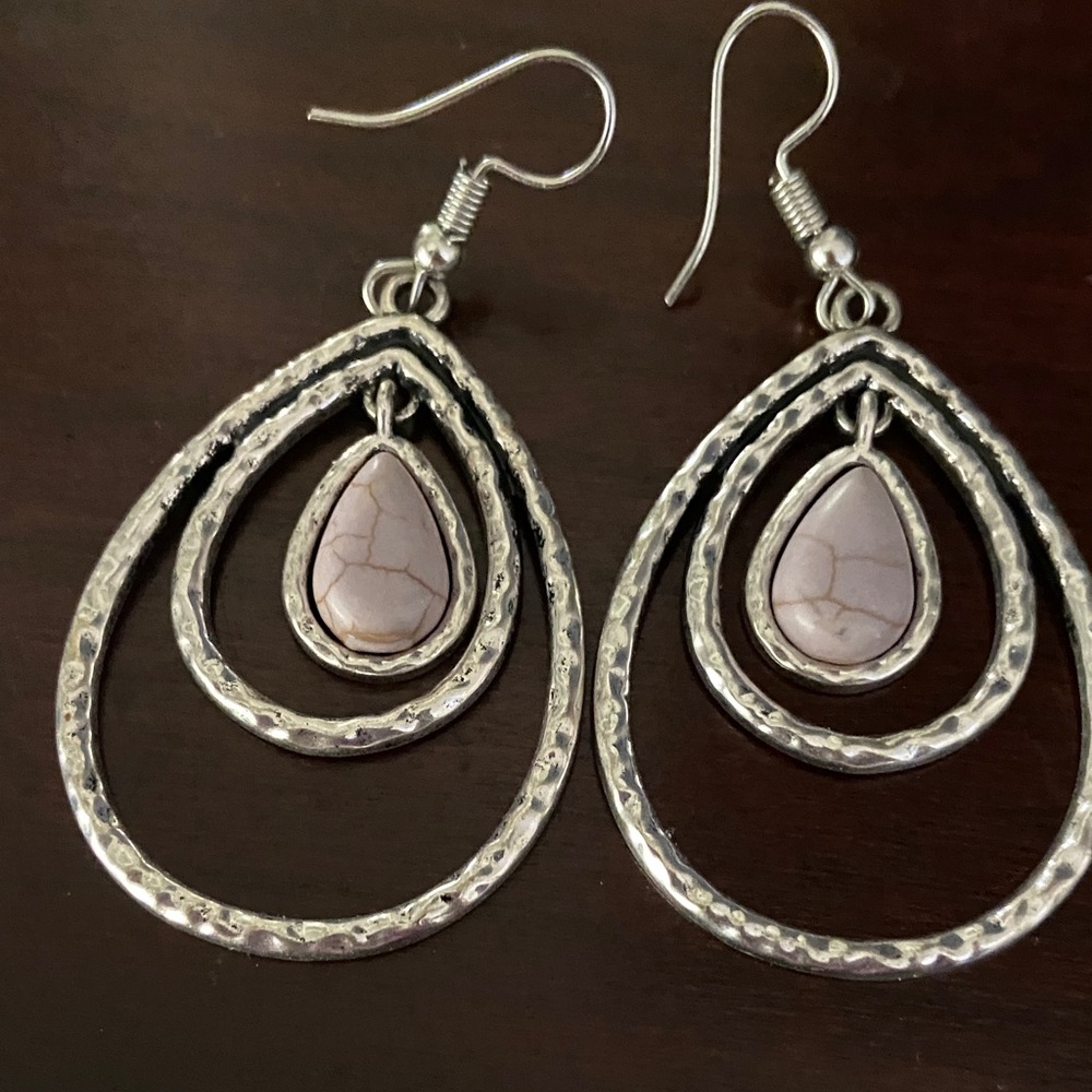 Silver and White Teardrop Earrings